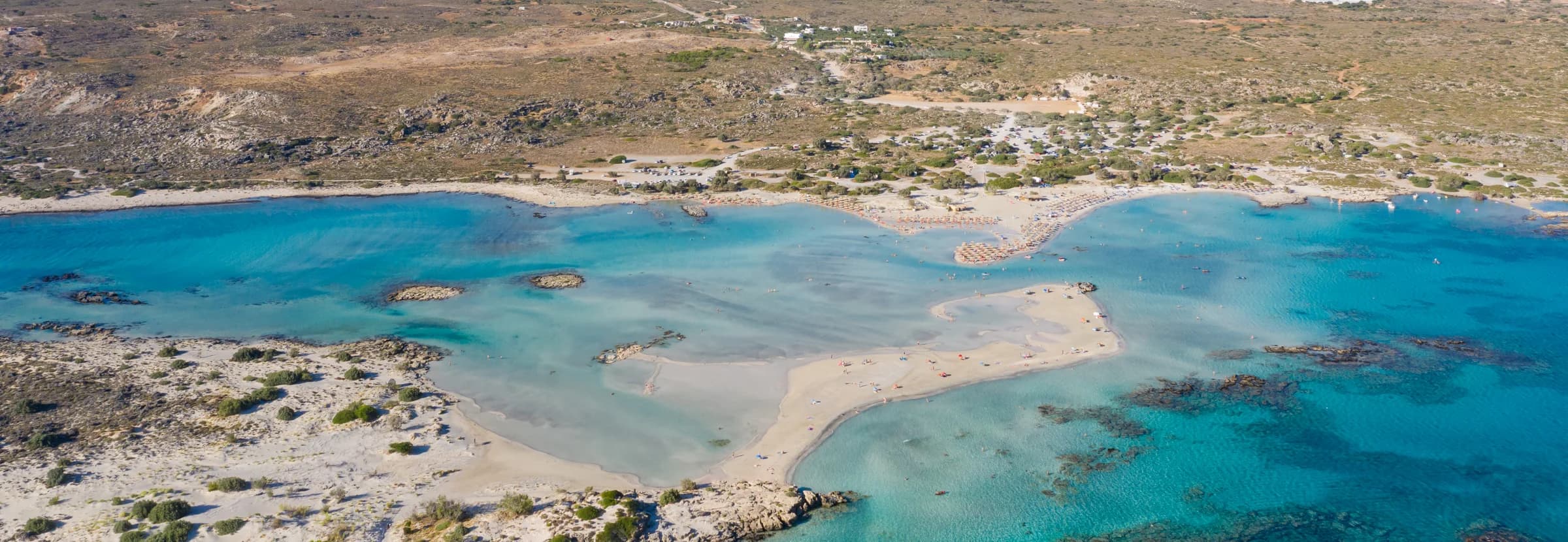 Elafonisi’s sandbar and turquoise water from above